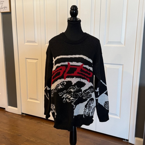 Men's Black and Red Graphic Crewneck Sweater - Picture 9 of 10
